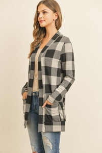 Plaid Long Sleeved Front Pocket Open Cardigan - DreamWeaversStore