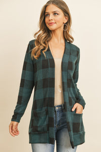 Plaid Long Sleeved Front Pocket Open Cardigan - DreamWeaversStore