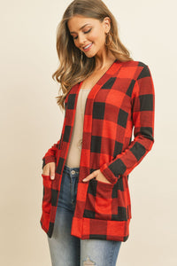 Plaid Long Sleeved Front Pocket Open Cardigan - DreamWeaversStore