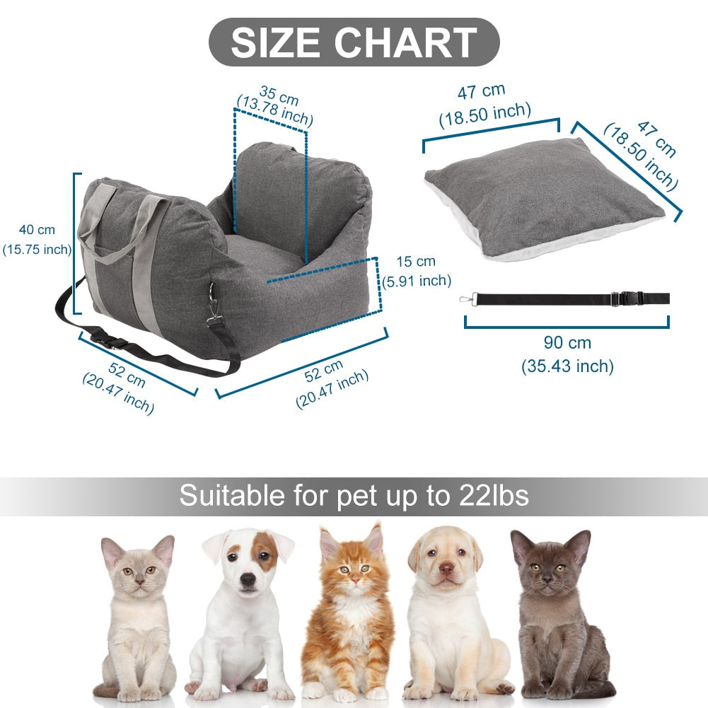 Dog Car Seat for Small Dog, Pet Booster Seat Dog Travel Safety Car Carrier with Side Pocket Storage Fully Removable and Washable - DreamWeaversStore