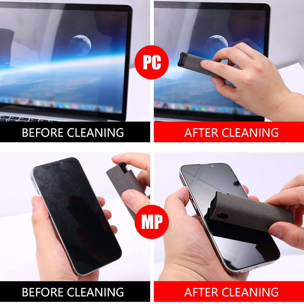 2 In 1 Phone Screen Cleaner Spray Computer Mobile Phone Screen Dust Remover Tool Microfiber Cloth For iPhone iPad Apple Polish - DreamWeaversStore