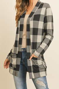 Plaid Long Sleeved Front Pocket Open Cardigan - DreamWeaversStore