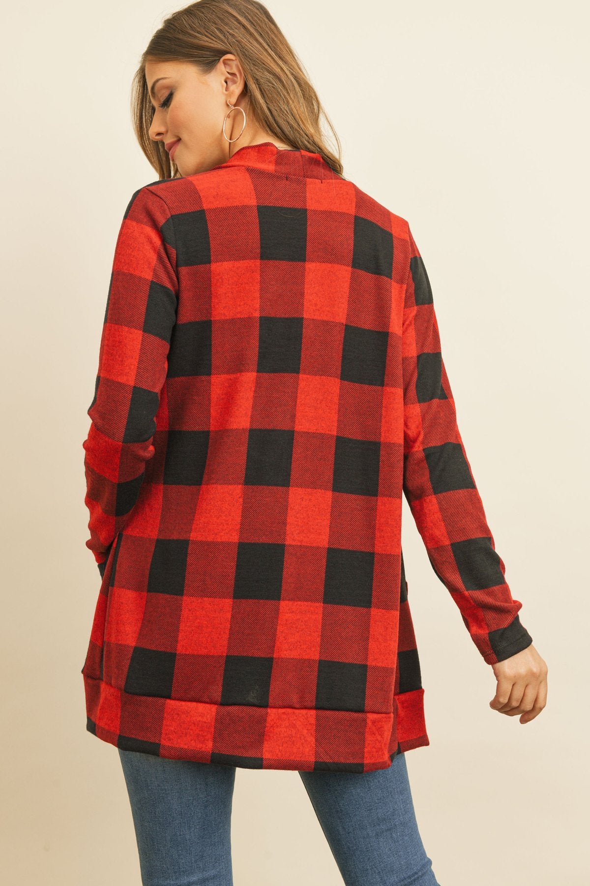 Plaid Long Sleeved Front Pocket Open Cardigan - DreamWeaversStore