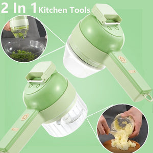 4 In 1 Handheld Electric Vegetable Cutter Set Multifunctional Durable Chili Vegetable Crusher Ginger Masher Machine Kitchen Tool - DreamWeaversStore