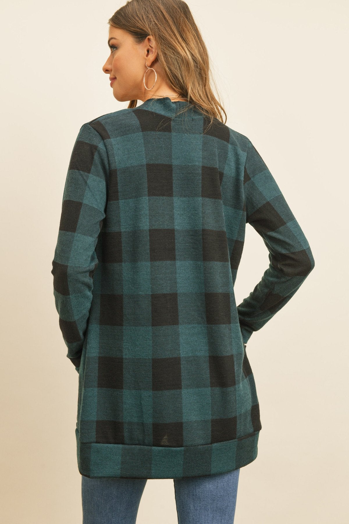 Plaid Long Sleeved Front Pocket Open Cardigan - DreamWeaversStore