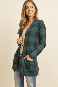 Plaid Long Sleeved Front Pocket Open Cardigan - DreamWeaversStore