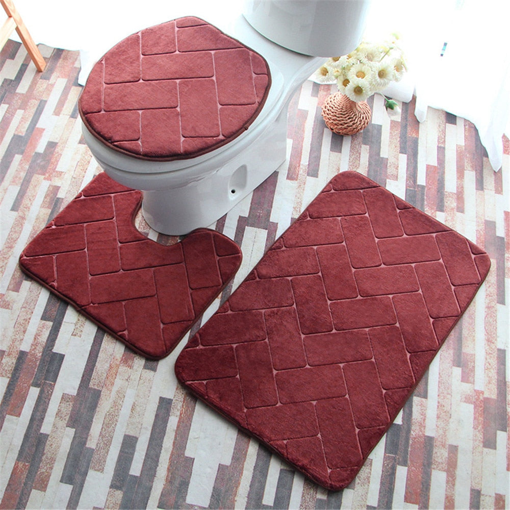 3 Pieces Set Flannel Floor Mat Door Mat Bathroom Carpet Waterproof Bathroom Carpets Toilet Seat Cover Floor Mat Bathroom Decor - DreamWeaversStore