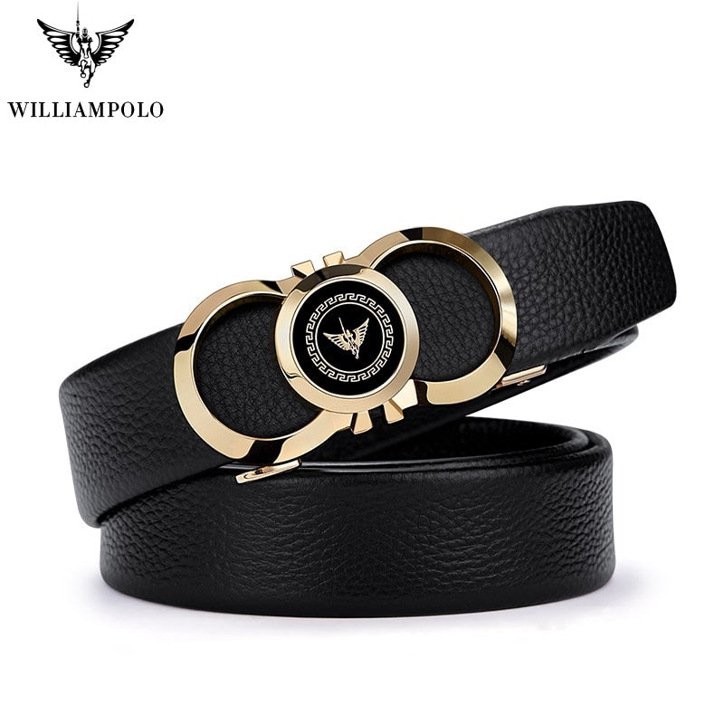 WILLIAMPOLO 2021 Full-grain leather Brand Belt Men Top Quality Genuine Luxury Leather Belts Strap Male Metal Automatic Buckle - DreamWeaversStore