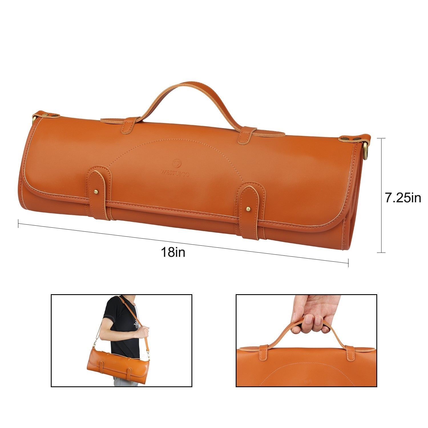 WESSLECO Kitchen Chef Knife Bag Roll Bag Synthetic Leather Knife Carrying Storage Case with 10 Pockets - DreamWeaversStore