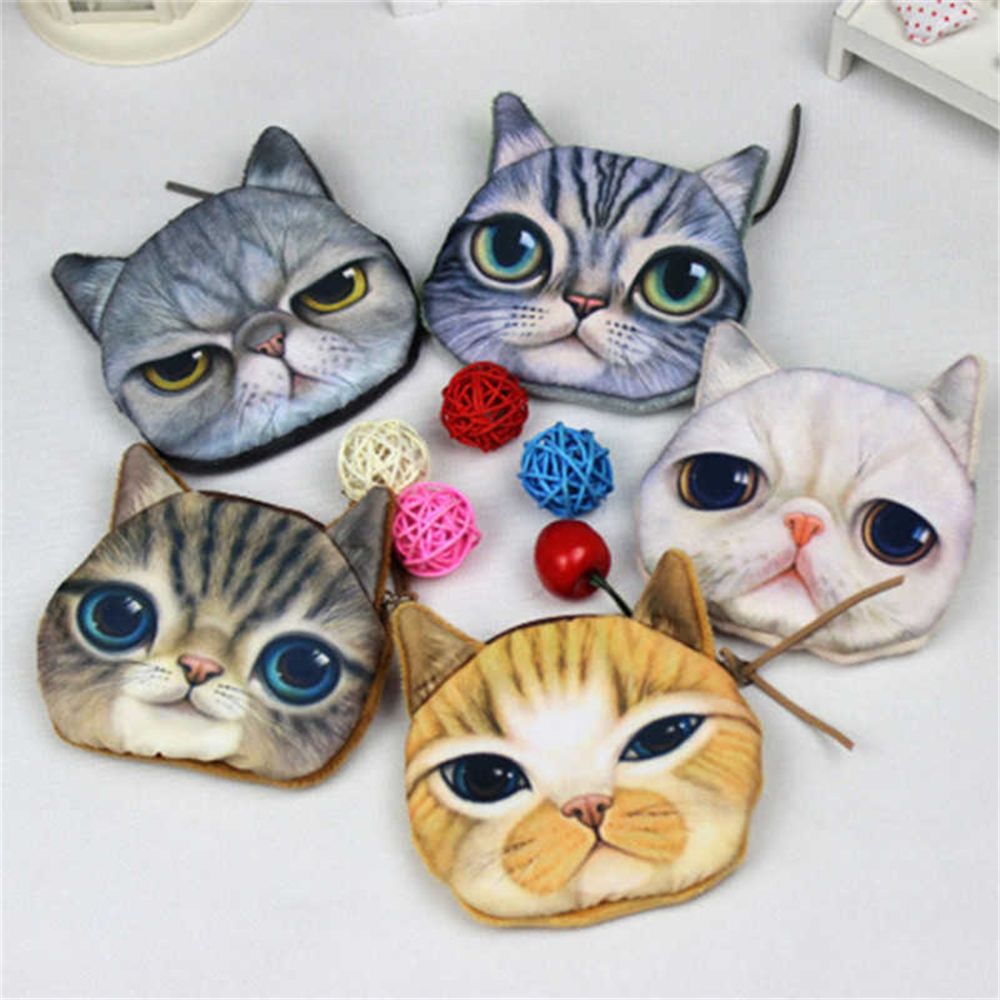 Cute Mini Coin Purse Animal Face Cartoon Cat Dog Bag Plush Zipper Children Girls Wallet Card Key Holder Handbag Bag Headset Bag - DreamWeaversStore