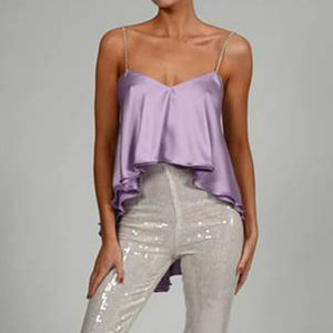Karlofea New Sexy Diamate Loose Camis Top For Summer 2021 Women Street Wear Lovely Ruffles Backless Clothing y2k Blue Crop Tops - DreamWeaversStore