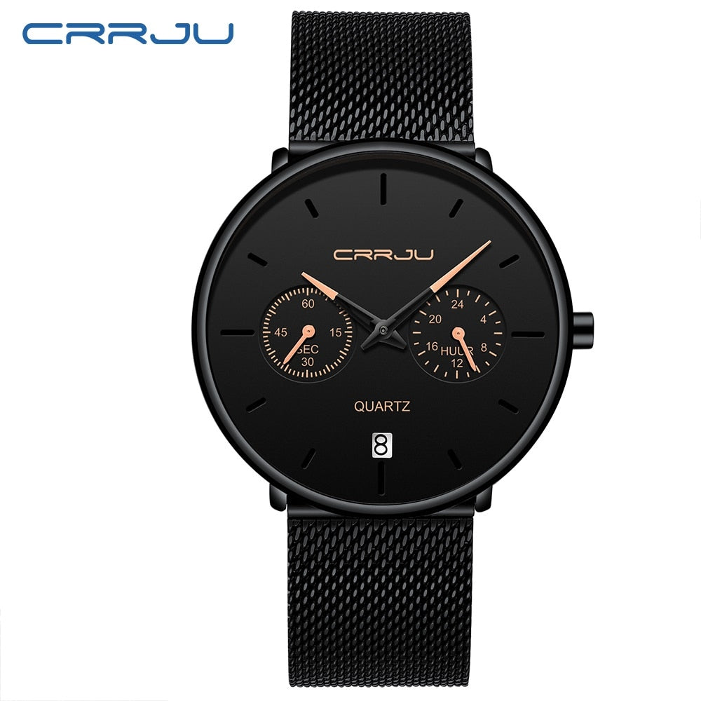 Mens Watches CRRJU Full Steel Casual Waterproof Watch for Man Sport Quartz Watch Men&#39;s Dress Calendar Watch Relogio Masculino - DreamWeaversStore