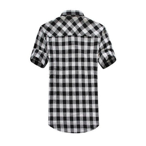 Mens Check Shirt Flannel Brushed Cotton Short Sleeves Casual Slim Fit Top Plus Size - DreamWeaversStore