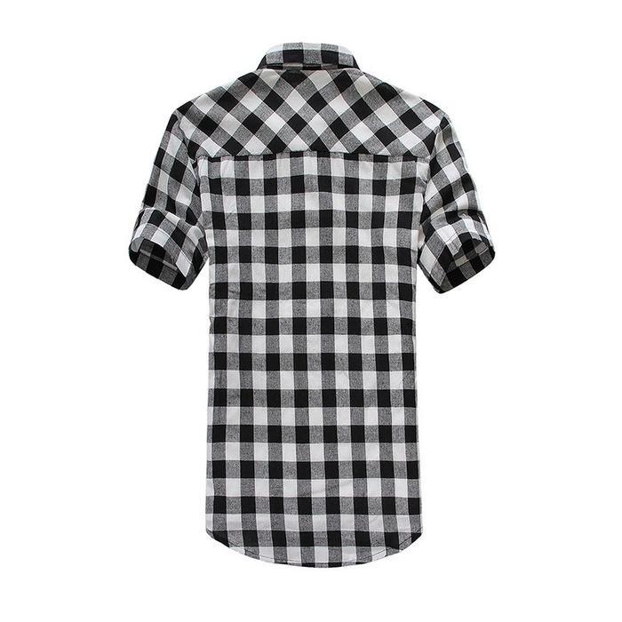 Mens Check Shirt Flannel Brushed Cotton Short Sleeves Casual Slim Fit Top Plus Size - DreamWeaversStore