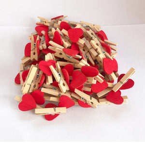 50pcs/lot Red Heart Love Wooden Clothes Photo Paper Peg Pin Mini Clothespin Postcard Clips Home Wedding Decoration Stationery - DreamWeaversStore