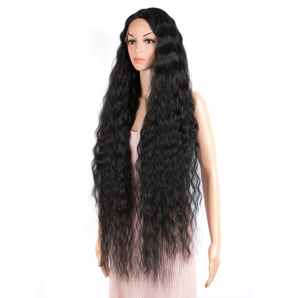 FASHION IDOL 42&quot; Loose Wave Fake Hair Synthetic Wigs For Black Women Ombre Blonde Water Wavy Long Curly Hair Lace Wig Cosplay - DreamWeaversStore