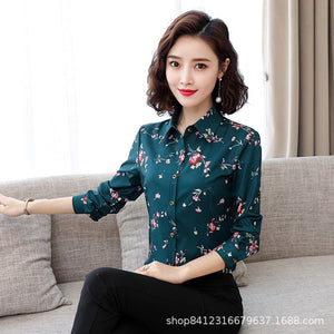 Spring/Autumn Korean Fashion Chiffon Women Shirts Office Lady Turn-down Collar Long Sleeve Blouse Black Ladies Tops - DreamWeaversStore