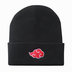 Autumn Winter Anime Hat Akatsuki Cosplay Red Cloud Embroidery Knitted Hat Woolen Cap Keep Warm Unisex - DreamWeaversStore