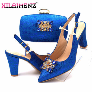 Classics African Women Royal Wedding Party Shoes and Bag to Match with Shinning Crystal in Royal Blue Color Italian Style Set - DreamWeaversStore