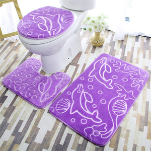 3 Pieces Set Flannel Floor Mat Door Mat Bathroom Carpet Waterproof Bathroom Carpets Toilet Seat Cover Floor Mat Bathroom Decor - DreamWeaversStore