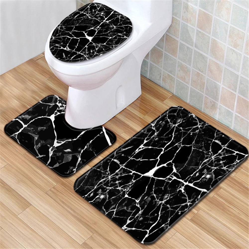 3 Pieces Set Flannel Floor Mat Door Mat Bathroom Carpet Waterproof Bathroom Carpets Toilet Seat Cover Floor Mat Bathroom Decor - DreamWeaversStore