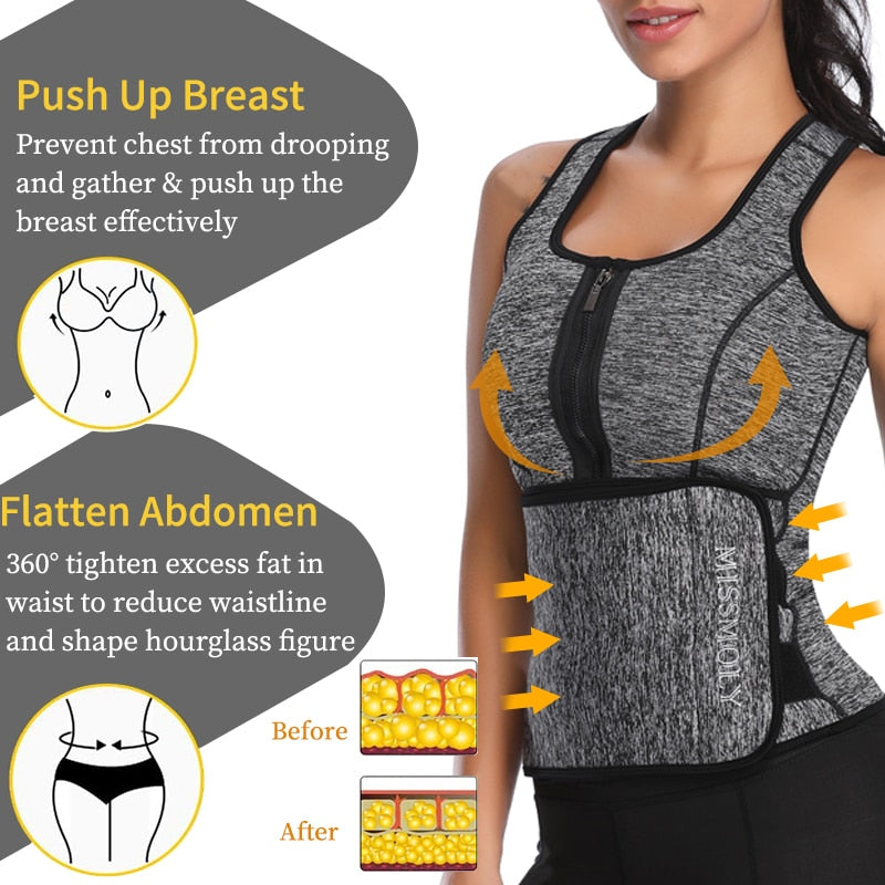 Women Neoprene Waist Trainer Sweat Sauna Suit Waist Cincher Slimming Vest Adjustable Waist Trimmer Belt Tank Top Shapewear - DreamWeaversStore