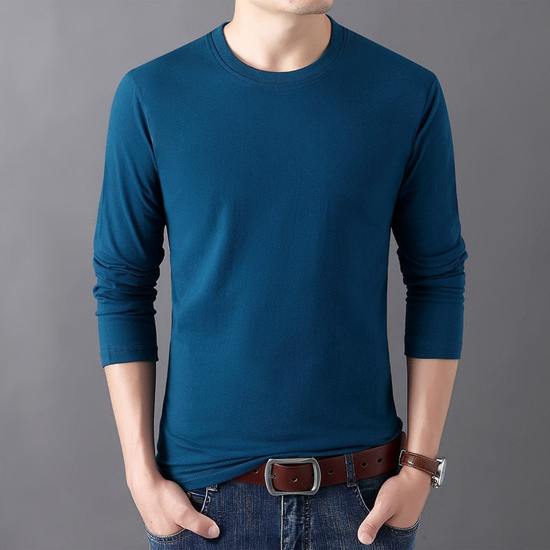 2020 New Men's Long Sleeve Cotton T-Shirt Male Autumn O-Neck Slim Fit Solid Color T Shirts Tops Plus Size S-6XL - DreamWeaversStore