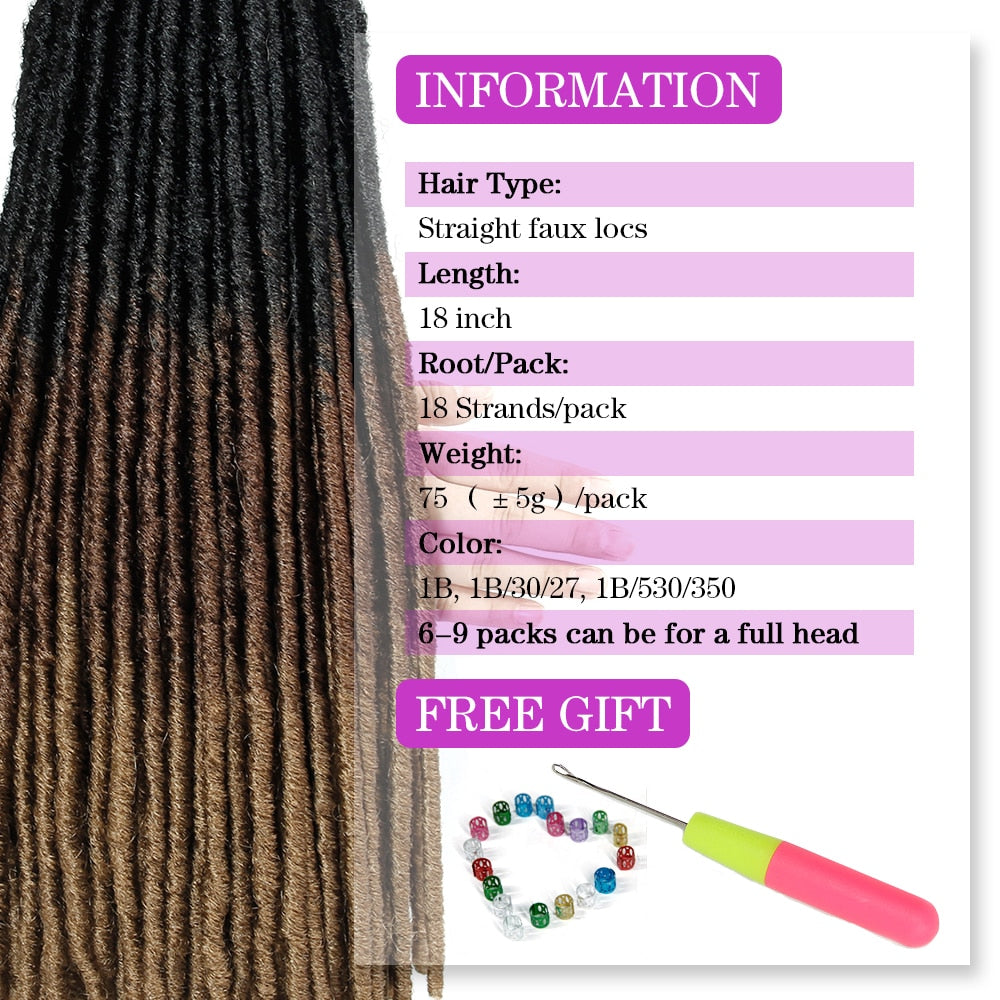 Ombre Crochet Braids Hair Synthetic Braiding Hair Extensions Goddess Straight Faux Locs 18Inches Soft Dreads Dreadlocks Hair - DreamWeaversStore