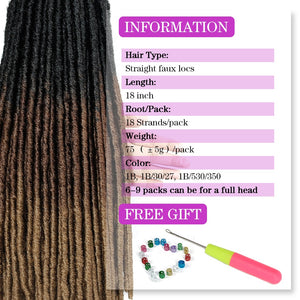 Ombre Crochet Braids Hair Synthetic Braiding Hair Extensions Goddess Straight Faux Locs 18Inches Soft Dreads Dreadlocks Hair - DreamWeaversStore