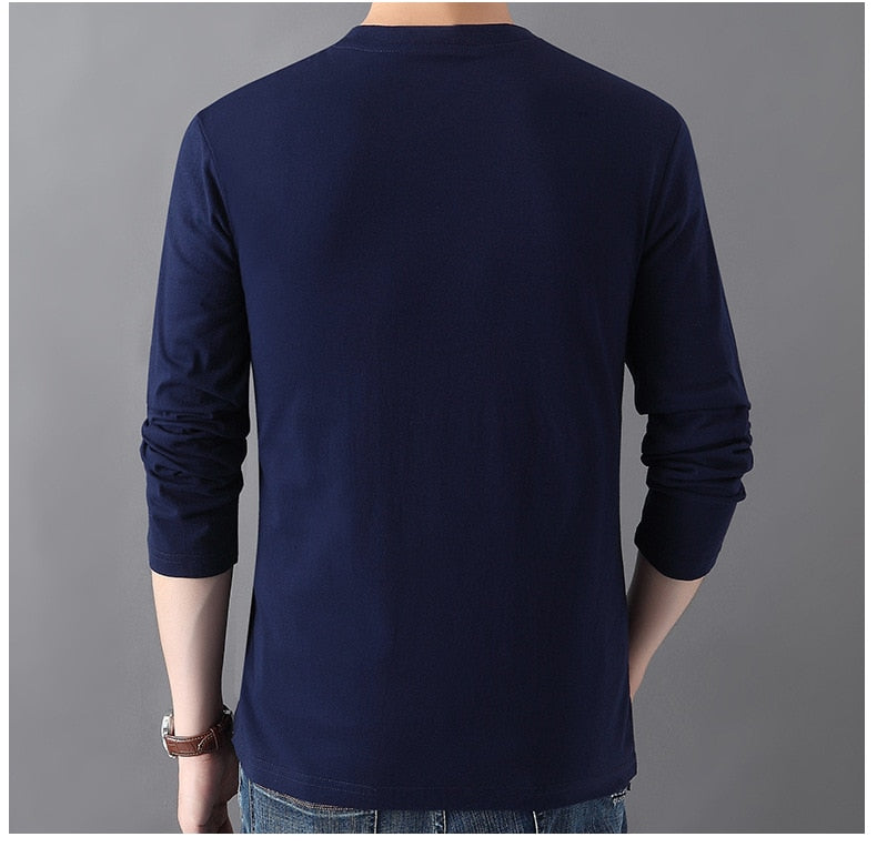 2020 New Men's Long Sleeve Cotton T-Shirt Male Autumn O-Neck Slim Fit Solid Color T Shirts Tops Plus Size S-6XL - DreamWeaversStore