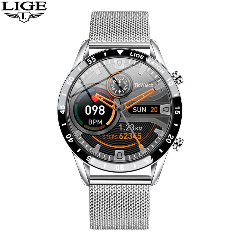 LIGE 2021 Full Circle Touch Screen Steel Band Luxury Bluetooth Call Men Smart Watch Waterproof Sport Activity Fitness Watch+Box - DreamWeaversStore