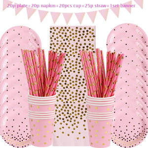 Rose Gold Birthday Decorations Disposable Tableware Set Paper Cup Adult Wedding Birthday Party Decorations Kids Babyshower Girl - DreamWeaversStore