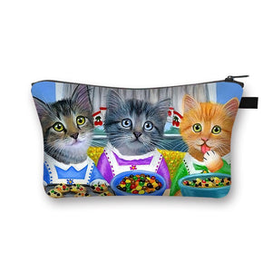 Woman Travel Cosmetic Bag Sweet Cat Printing Storage Pouch Ladies Makeup Case Pouch Girls Multifunction Beauty Bag - DreamWeaversStore