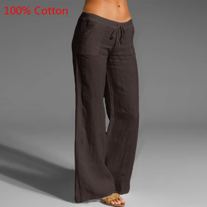 2021 Celmia Oversized Women Vintage Wide Leg Pants Autumn Linen Palazzo Fashion Long Trouser Casual Elastic Waist Solid Pantalon - DreamWeaversStore