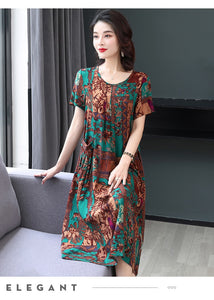 Summer Retro Print Women short Sleeve cotton plus size Dress Ladies Large Size Holiday Beach Vestidos - DreamWeaversStore