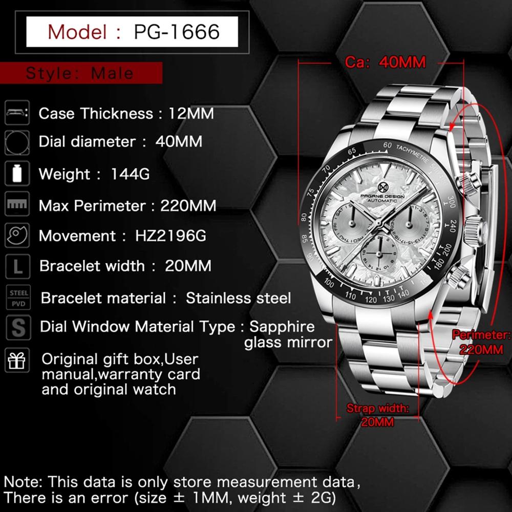 PAGRNE DESIGN Automatic Men's Watches 40mm Ceramic Bezel Mechanical Watches Top Brand Stainless Steel Sports Waterproof Clock - DreamWeaversStore