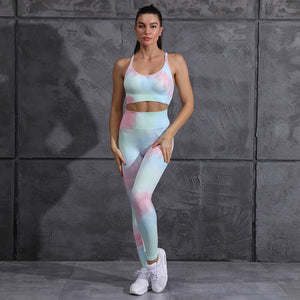 Women Tracksuit Casual Tie Dye Fitness Sportswear Workout Sports Tube Top Running Shorts High Waist Leggings Summer Shorts Set - DreamWeaversStore