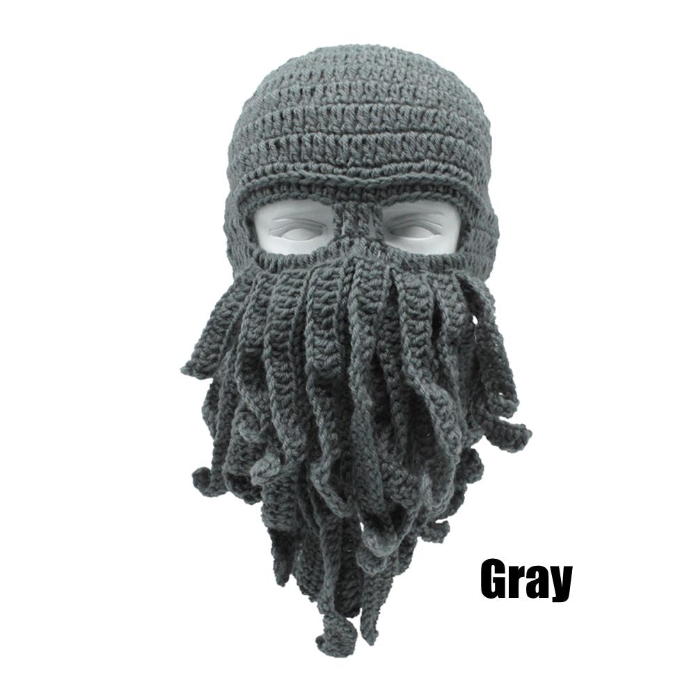 Novelty Handmade Funny Tentacle Octopus Hat Crochet Cthulhu Beard Beanie Men's Women's Knit Wind Mask Cap Halloween Animal Gift - DreamWeaversStore