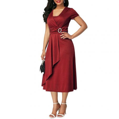 HOT SALE New Arrival Fashion Plus Size Dress Women Short Sleeve Asymmetric Hem Waist Tight Large Swing Midi Evening Party Dress - DreamWeaversStore