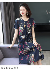 Summer Retro Print Women short Sleeve cotton plus size Dress Ladies Large Size Holiday Beach Vestidos - DreamWeaversStore