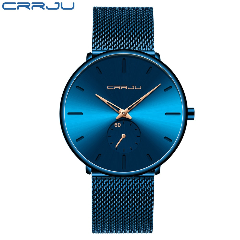 CRRJU Fashion Blue Men Watch Top Luxury Brand Minimalist Ultra-thin Quartz Watch Casual Waterproof Clock Relogio Masculino - DreamWeaversStore