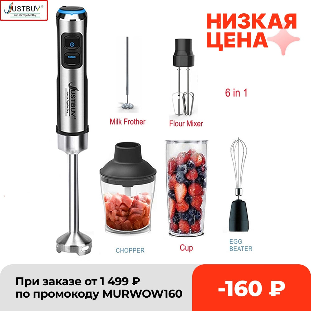 LED Factory Price 6/4 in 1 1500W Electric Stick Hand Commercial Blender Food Processor Egg Whisk Mixer Juicer Meat Grinder - DreamWeaversStore