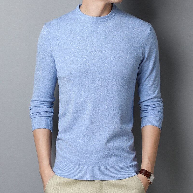 8-color Men's Round Neck Knitted Sweater Fashion Slim Fit Solid Color Spring Autumn Thin Casual Pullover Sweater Male Clothes - DreamWeaversStore