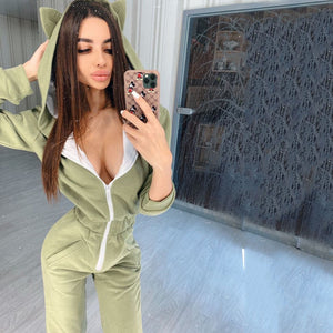 Women Lounge Wear Cotton Solid Jumpsuit Sports Casual Rompers Female Long Sleeve Pockets Overalls Skinny Winter Fashion 2020 - DreamWeaversStore