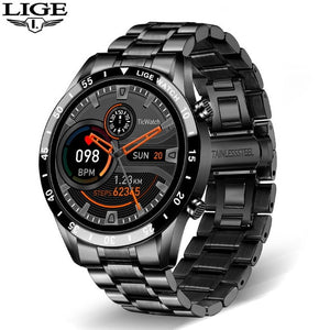 LIGE 2022 Full circle touch screen steel Band luxury Bluetooth call Men smart watch Waterproof Sport Activity fitness watch+box - DreamWeaversStore