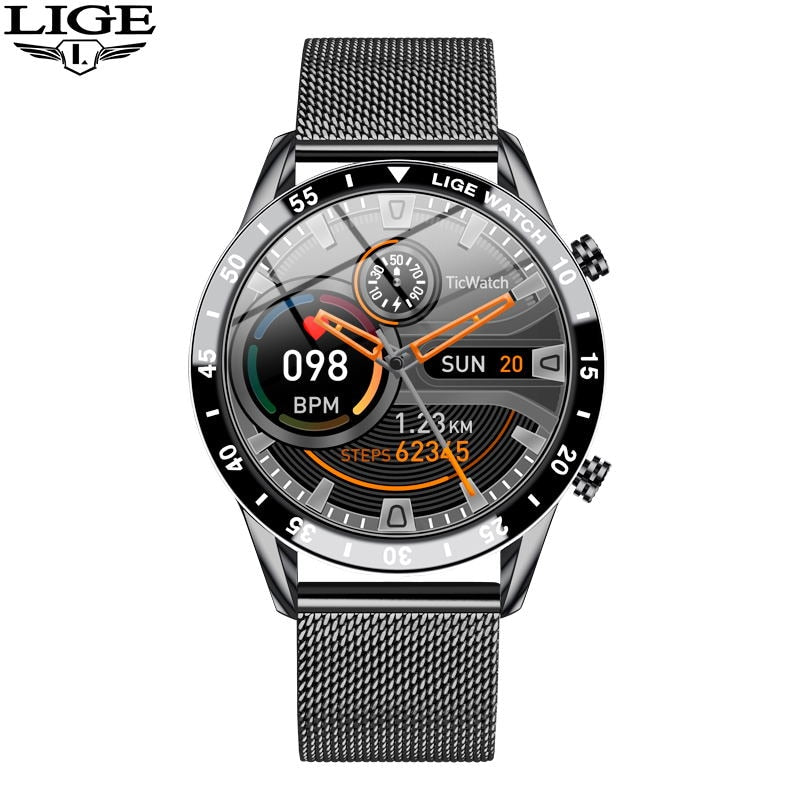 LIGE 2021 Full Circle Touch Screen Steel Band Luxury Bluetooth Call Men Smart Watch Waterproof Sport Activity Fitness Watch+Box - DreamWeaversStore