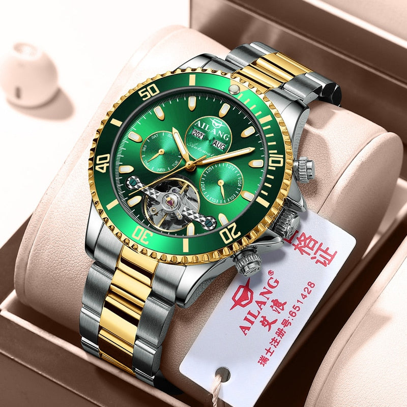 2021 Ailang Brand automatic winding mechanical Tourbillon men mechanical wristwatches waterproof fashion Luminous watch for men - DreamWeaversStore