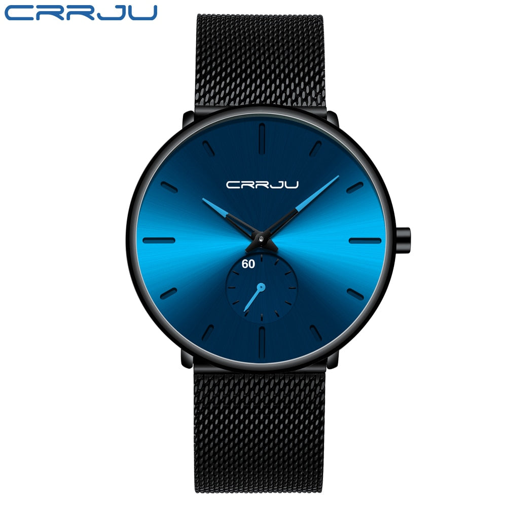 CRRJU Fashion Blue Men Watch Top Luxury Brand Minimalist Ultra-thin Quartz Watch Casual Waterproof Clock Relogio Masculino - DreamWeaversStore