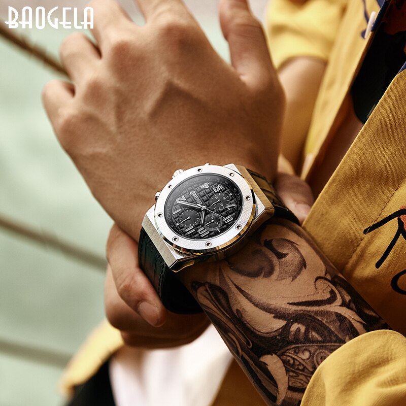 BAOGELA Homme Nouveau Quartz Montres 2019 Étanche Chronographe décontracté Lumineux Montre-Bracelet Homme En Cuir Bracelet Relog - DreamWeaversStore