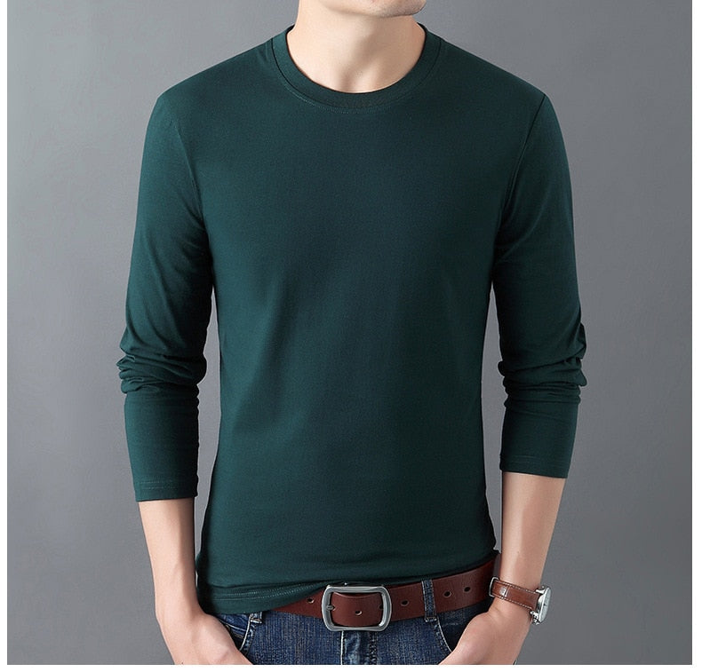 2020 New Men's Long Sleeve Cotton T-Shirt Male Autumn O-Neck Slim Fit Solid Color T Shirts Tops Plus Size S-6XL - DreamWeaversStore